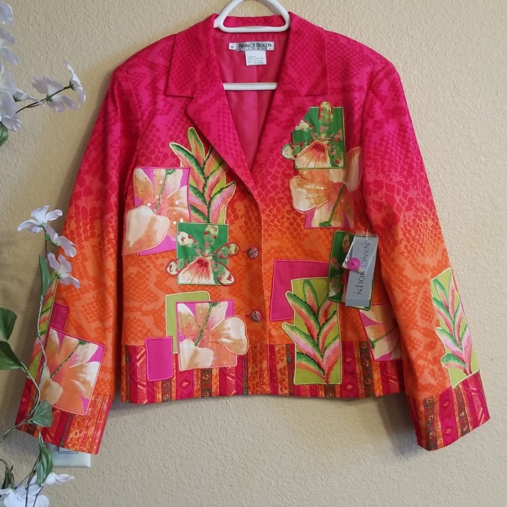 Nancy Bolen Tropical Punch Patch Jacket Sz M
